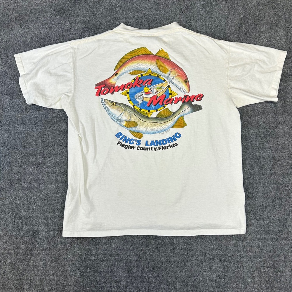 Vintage 1996 Oneita Fishing T Shirt Mens Large Flagler County Florida White 90s